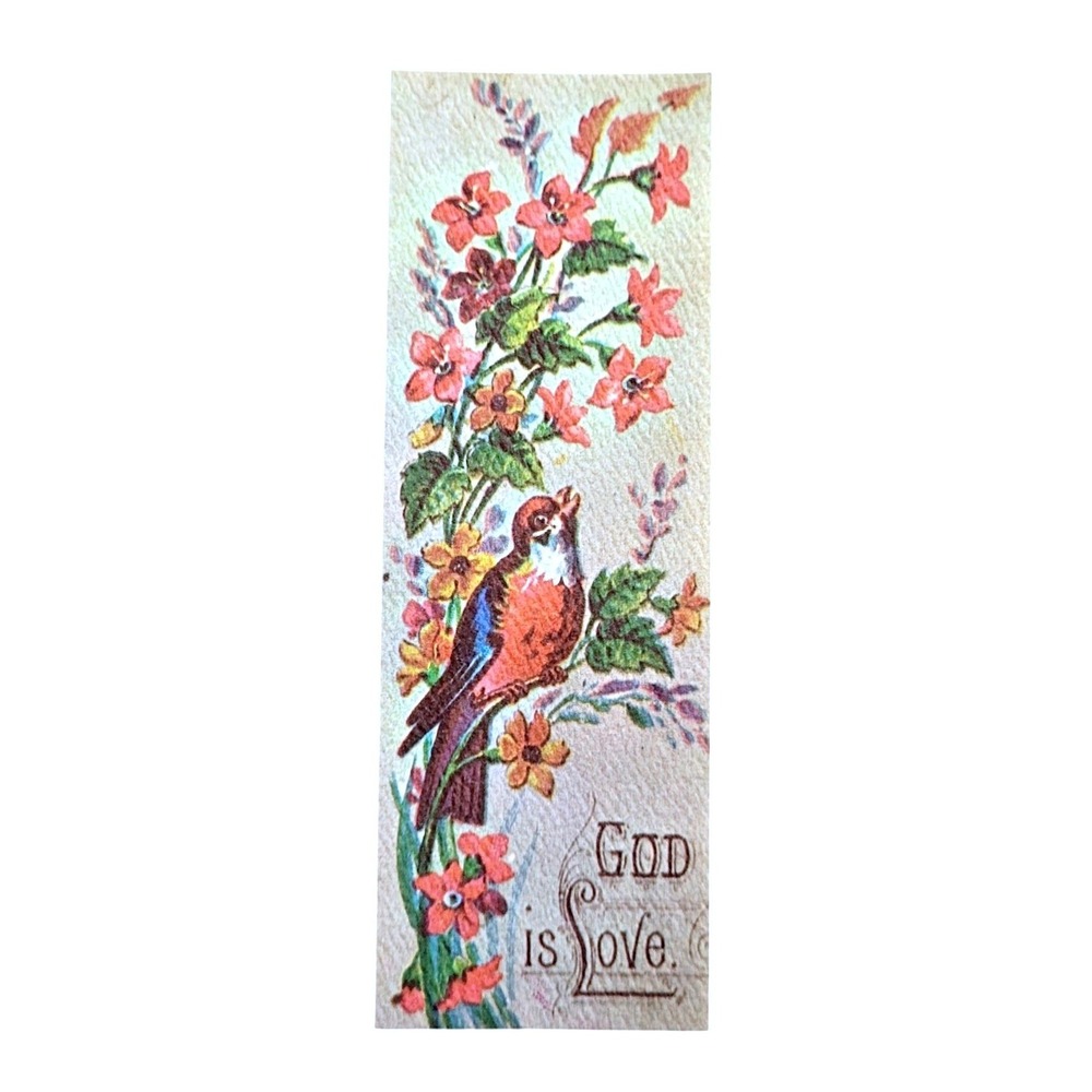 Vintage 70s God is Love Bookmark blue bird, Evergreen Press - 1800s Reproduction